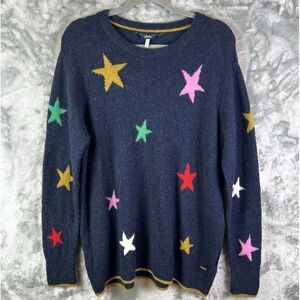 Joules Chantelle Women's Sweater Jumper Sz US 14 Soft Cozy Navy Multicolor Stars